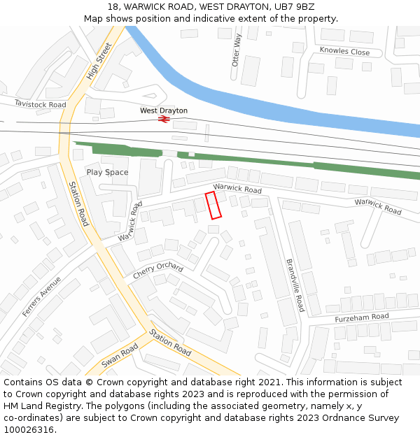 18, WARWICK ROAD, WEST DRAYTON, UB7 9BZ: Location map and indicative extent of plot