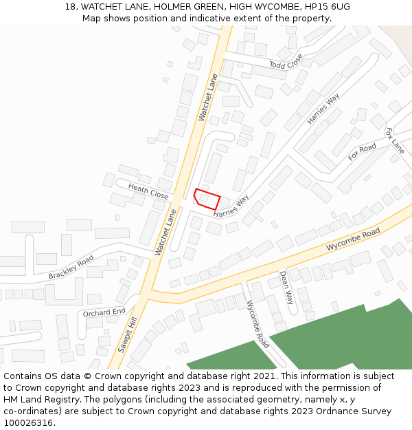 18, WATCHET LANE, HOLMER GREEN, HIGH WYCOMBE, HP15 6UG: Location map and indicative extent of plot
