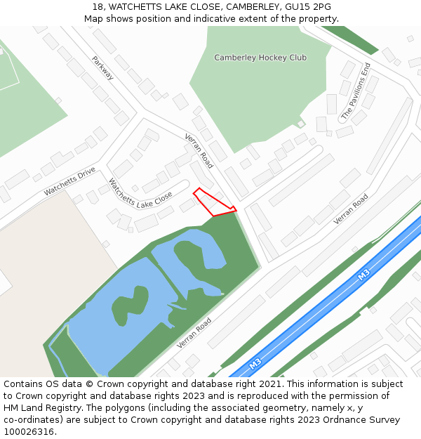 18, WATCHETTS LAKE CLOSE, CAMBERLEY, GU15 2PG: Location map and indicative extent of plot