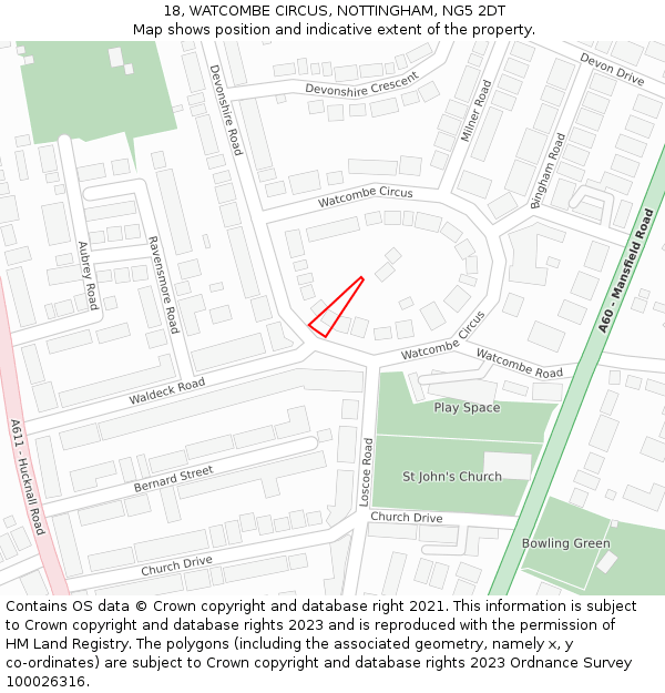 18, WATCOMBE CIRCUS, NOTTINGHAM, NG5 2DT: Location map and indicative extent of plot
