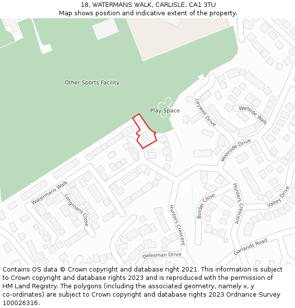 18, WATERMANS WALK, CARLISLE, CA1 3TU: Location map and indicative extent of plot