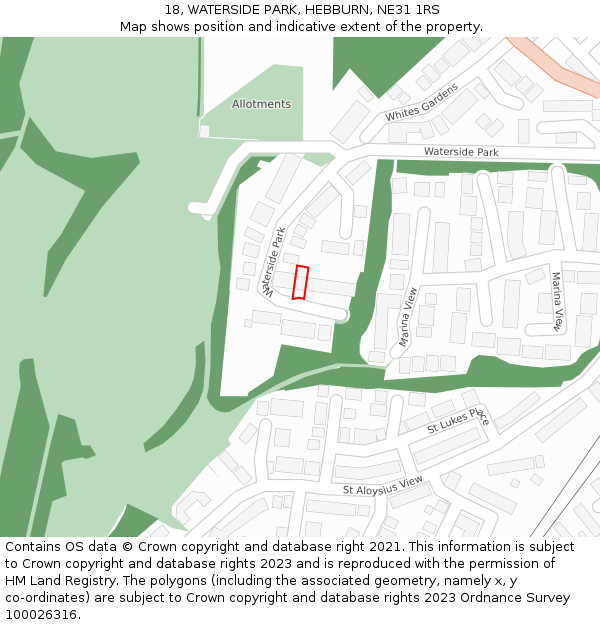 18, WATERSIDE PARK, HEBBURN, NE31 1RS: Location map and indicative extent of plot
