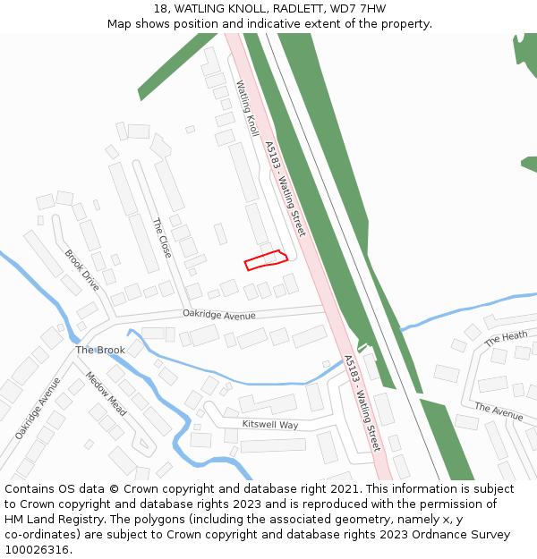 18, WATLING KNOLL, RADLETT, WD7 7HW: Location map and indicative extent of plot