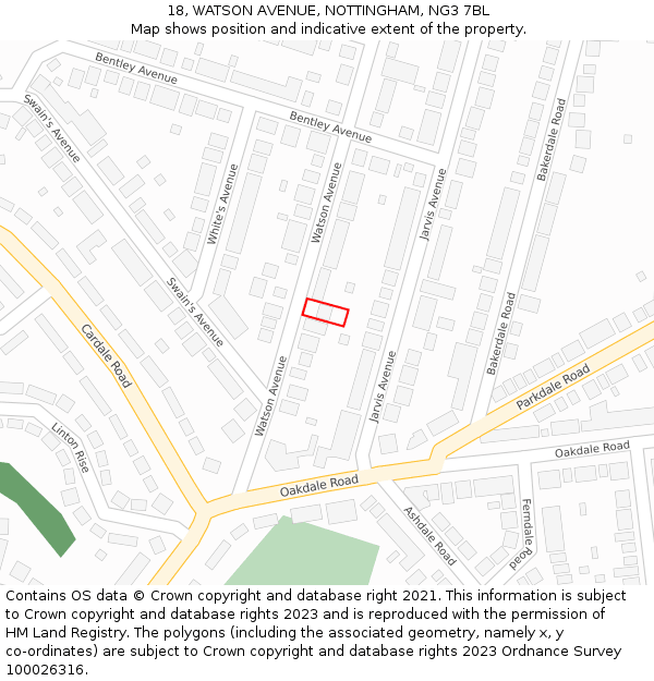 18, WATSON AVENUE, NOTTINGHAM, NG3 7BL: Location map and indicative extent of plot