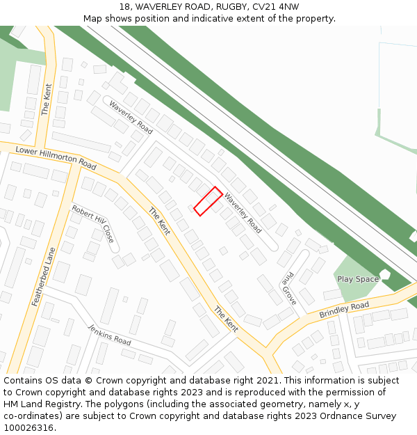 18, WAVERLEY ROAD, RUGBY, CV21 4NW: Location map and indicative extent of plot