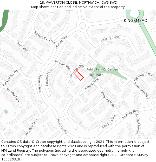 18, WAVERTON CLOSE, NORTHWICH, CW9 8WD: Location map and indicative extent of plot