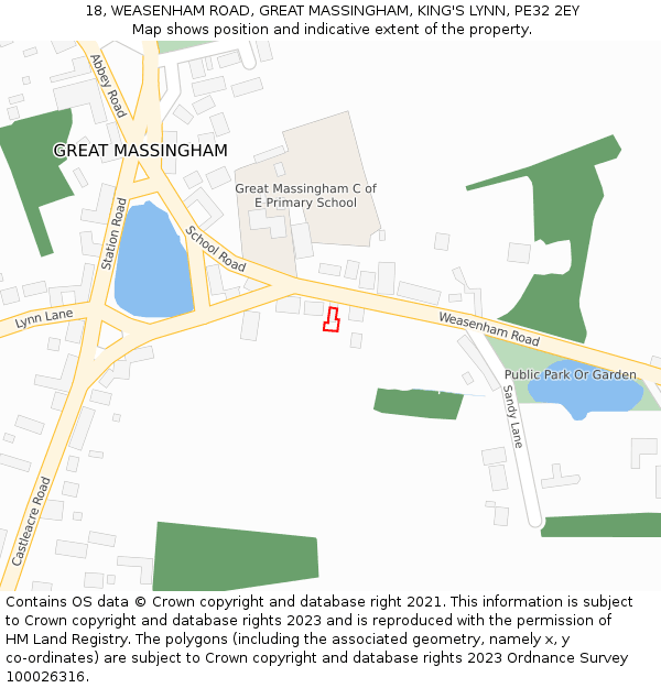 18, WEASENHAM ROAD, GREAT MASSINGHAM, KING'S LYNN, PE32 2EY: Location map and indicative extent of plot