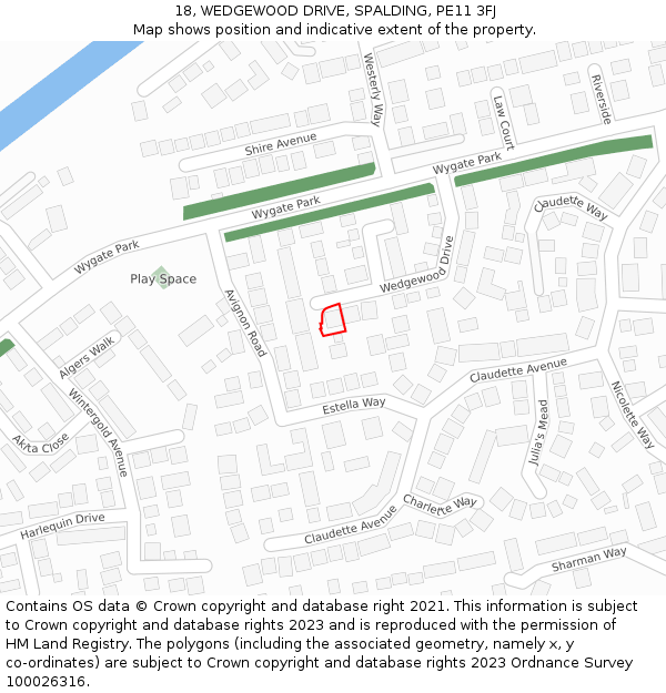 18, WEDGEWOOD DRIVE, SPALDING, PE11 3FJ: Location map and indicative extent of plot