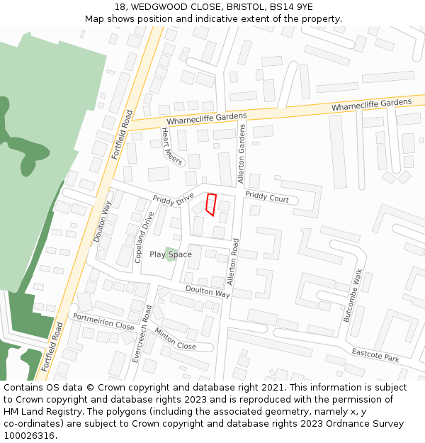 18, WEDGWOOD CLOSE, BRISTOL, BS14 9YE: Location map and indicative extent of plot