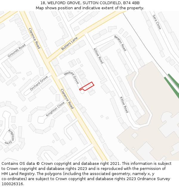 18, WELFORD GROVE, SUTTON COLDFIELD, B74 4BB: Location map and indicative extent of plot