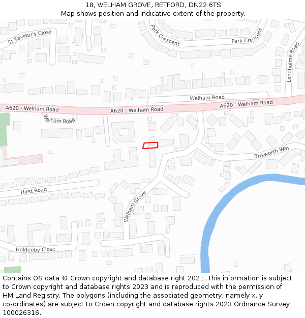 18, WELHAM GROVE, RETFORD, DN22 6TS: Location map and indicative extent of plot