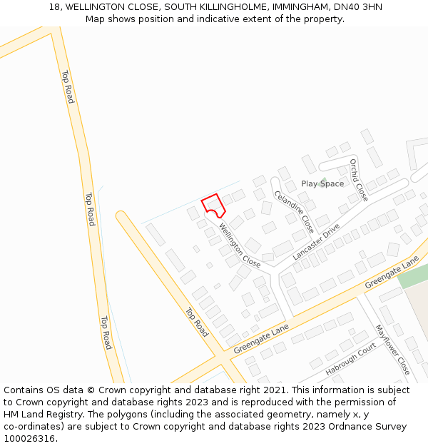 18, WELLINGTON CLOSE, SOUTH KILLINGHOLME, IMMINGHAM, DN40 3HN: Location map and indicative extent of plot