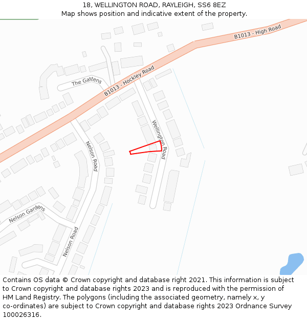 18, WELLINGTON ROAD, RAYLEIGH, SS6 8EZ: Location map and indicative extent of plot