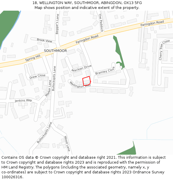 18, WELLINGTON WAY, SOUTHMOOR, ABINGDON, OX13 5FG: Location map and indicative extent of plot