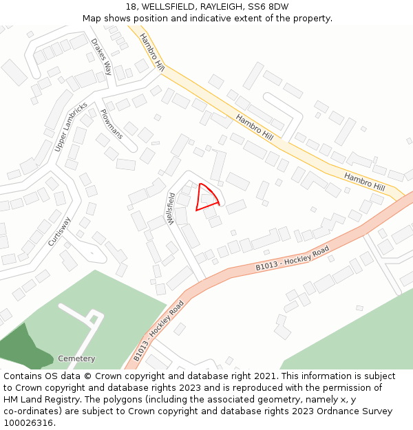 18, WELLSFIELD, RAYLEIGH, SS6 8DW: Location map and indicative extent of plot