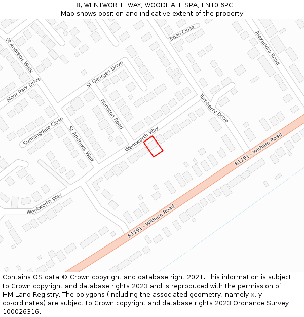 18, WENTWORTH WAY, WOODHALL SPA, LN10 6PG: Location map and indicative extent of plot