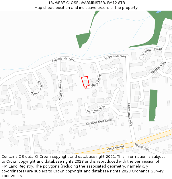 18, WERE CLOSE, WARMINSTER, BA12 8TB: Location map and indicative extent of plot