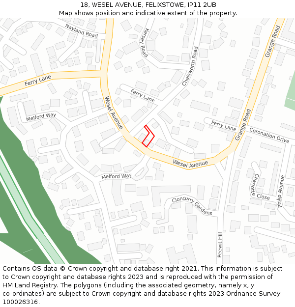 18, WESEL AVENUE, FELIXSTOWE, IP11 2UB: Location map and indicative extent of plot