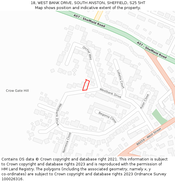 18, WEST BANK DRIVE, SOUTH ANSTON, SHEFFIELD, S25 5HT: Location map and indicative extent of plot