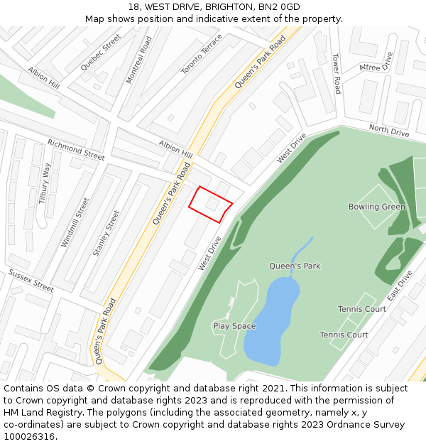 18, WEST DRIVE, BRIGHTON, BN2 0GD: Location map and indicative extent of plot