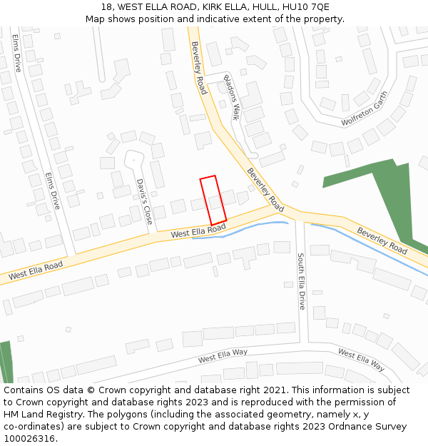 18, WEST ELLA ROAD, KIRK ELLA, HULL, HU10 7QE: Location map and indicative extent of plot