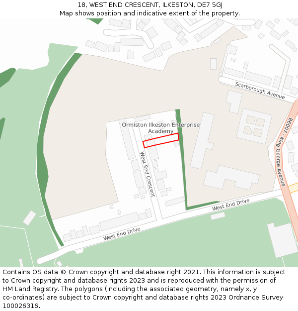 18, WEST END CRESCENT, ILKESTON, DE7 5GJ: Location map and indicative extent of plot