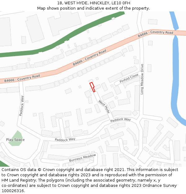 18, WEST HYDE, HINCKLEY, LE10 0FH: Location map and indicative extent of plot