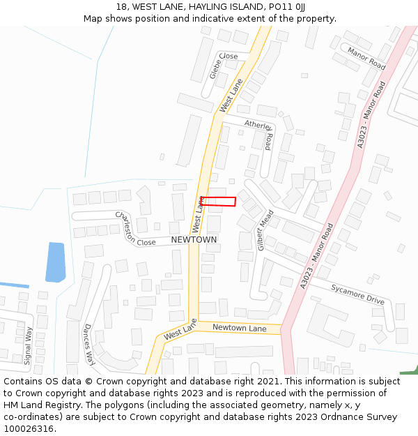 18, WEST LANE, HAYLING ISLAND, PO11 0JJ: Location map and indicative extent of plot