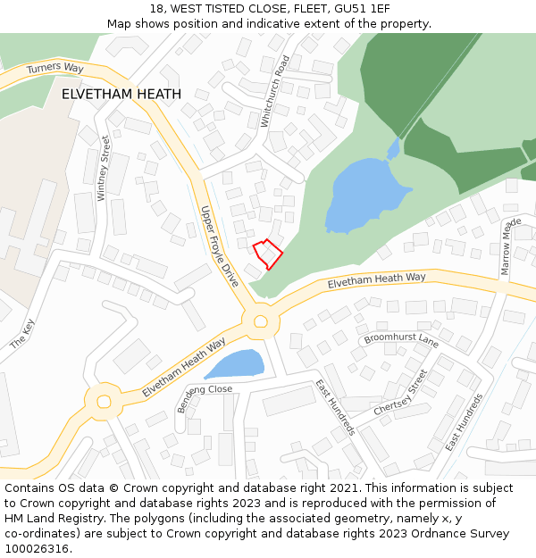 18, WEST TISTED CLOSE, FLEET, GU51 1EF: Location map and indicative extent of plot