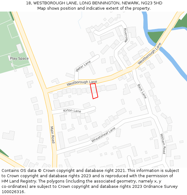 18, WESTBOROUGH LANE, LONG BENNINGTON, NEWARK, NG23 5HD: Location map and indicative extent of plot