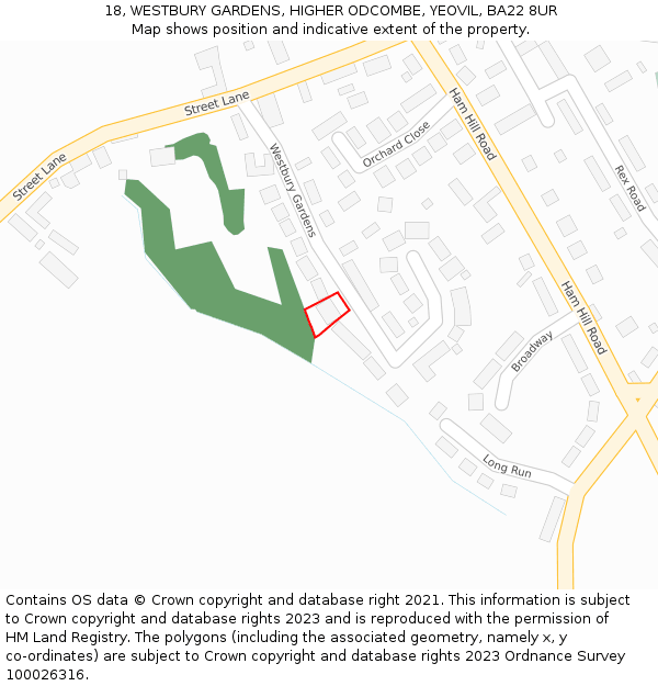 18, WESTBURY GARDENS, HIGHER ODCOMBE, YEOVIL, BA22 8UR: Location map and indicative extent of plot