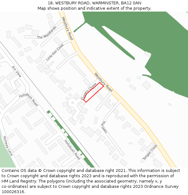 18, WESTBURY ROAD, WARMINSTER, BA12 0AN: Location map and indicative extent of plot