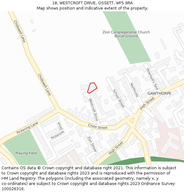 18, WESTCROFT DRIVE, OSSETT, WF5 9RA: Location map and indicative extent of plot