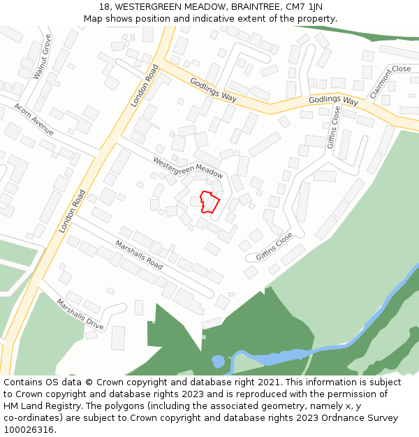 18, WESTERGREEN MEADOW, BRAINTREE, CM7 1JN: Location map and indicative extent of plot