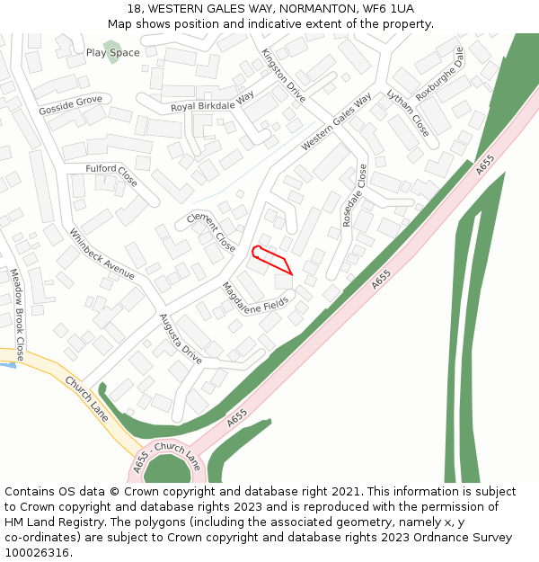 18, WESTERN GALES WAY, NORMANTON, WF6 1UA: Location map and indicative extent of plot