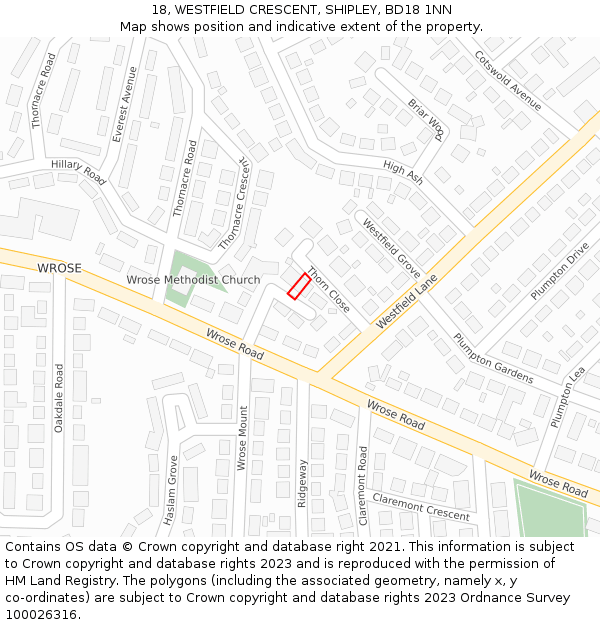 18, WESTFIELD CRESCENT, SHIPLEY, BD18 1NN: Location map and indicative extent of plot