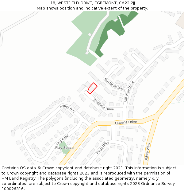 18, WESTFIELD DRIVE, EGREMONT, CA22 2JJ: Location map and indicative extent of plot