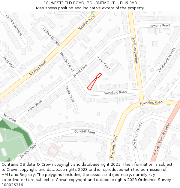 18, WESTFIELD ROAD, BOURNEMOUTH, BH6 3AR: Location map and indicative extent of plot