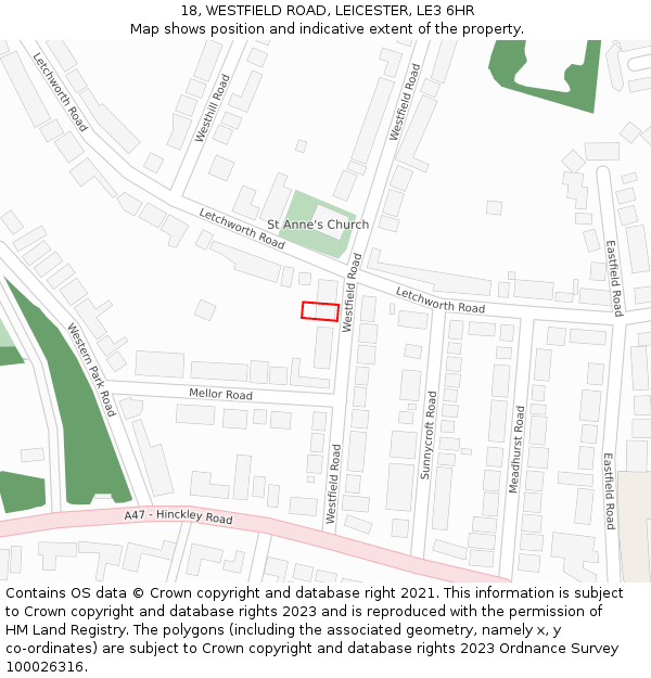 18, WESTFIELD ROAD, LEICESTER, LE3 6HR: Location map and indicative extent of plot