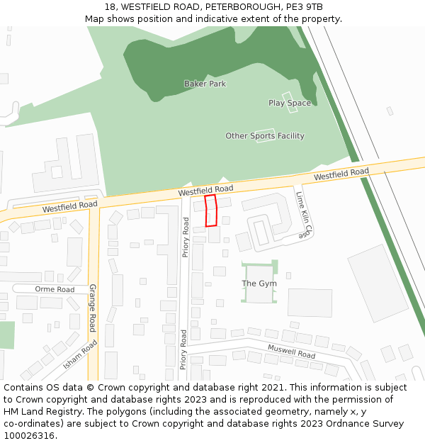 18, WESTFIELD ROAD, PETERBOROUGH, PE3 9TB: Location map and indicative extent of plot