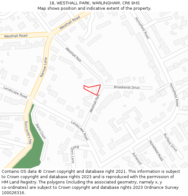 18, WESTHALL PARK, WARLINGHAM, CR6 9HS: Location map and indicative extent of plot