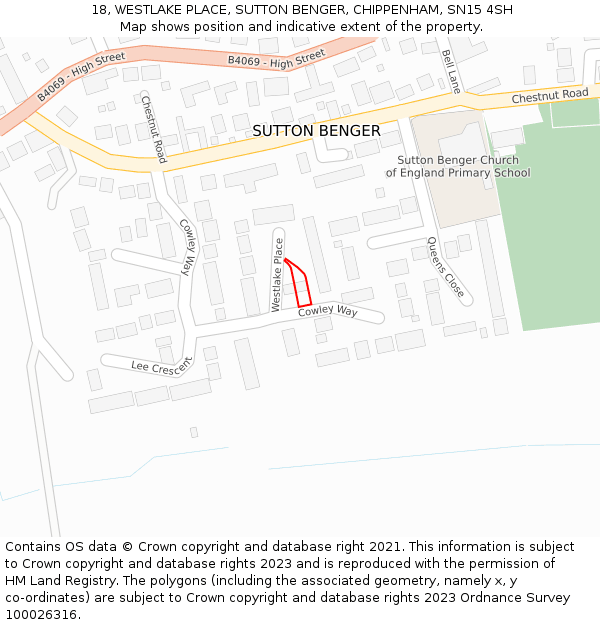 18, WESTLAKE PLACE, SUTTON BENGER, CHIPPENHAM, SN15 4SH: Location map and indicative extent of plot