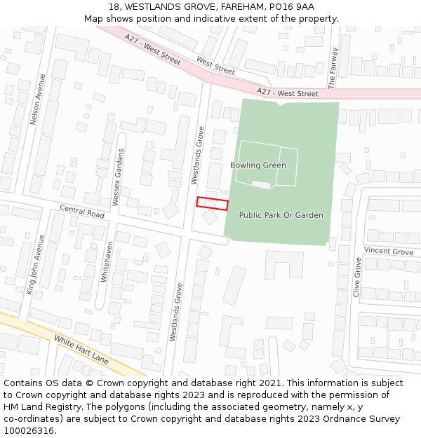 18, WESTLANDS GROVE, FAREHAM, PO16 9AA: Location map and indicative extent of plot