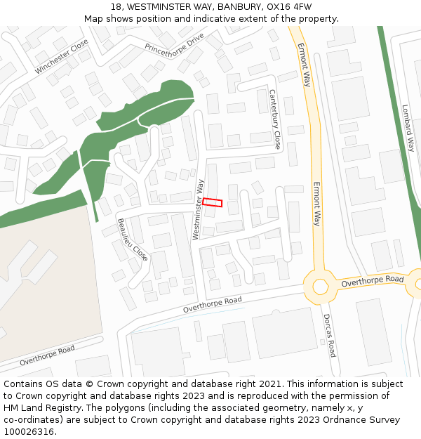 18, WESTMINSTER WAY, BANBURY, OX16 4FW: Location map and indicative extent of plot