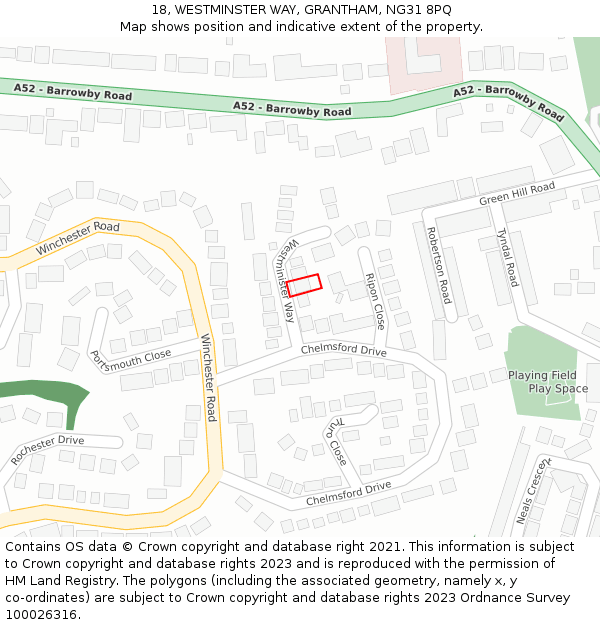 18, WESTMINSTER WAY, GRANTHAM, NG31 8PQ: Location map and indicative extent of plot