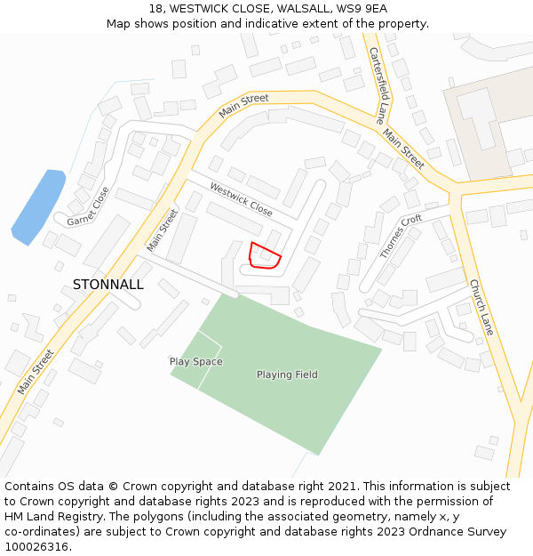 18, WESTWICK CLOSE, WALSALL, WS9 9EA: Location map and indicative extent of plot