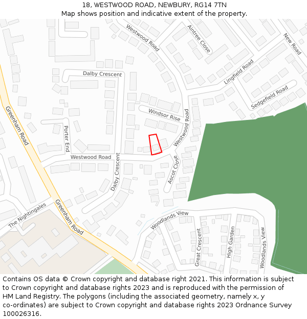18, WESTWOOD ROAD, NEWBURY, RG14 7TN: Location map and indicative extent of plot