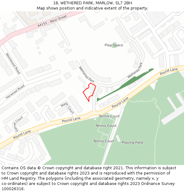 18, WETHERED PARK, MARLOW, SL7 2BH: Location map and indicative extent of plot