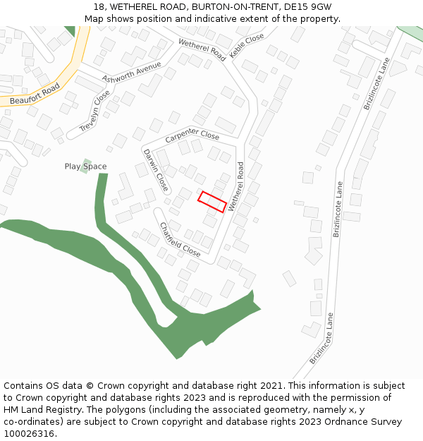 18, WETHEREL ROAD, BURTON-ON-TRENT, DE15 9GW: Location map and indicative extent of plot