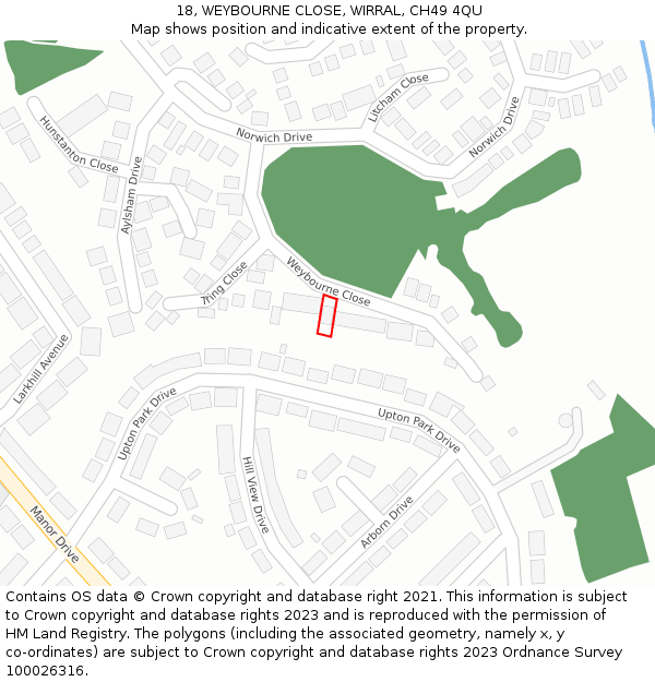 18, WEYBOURNE CLOSE, WIRRAL, CH49 4QU: Location map and indicative extent of plot